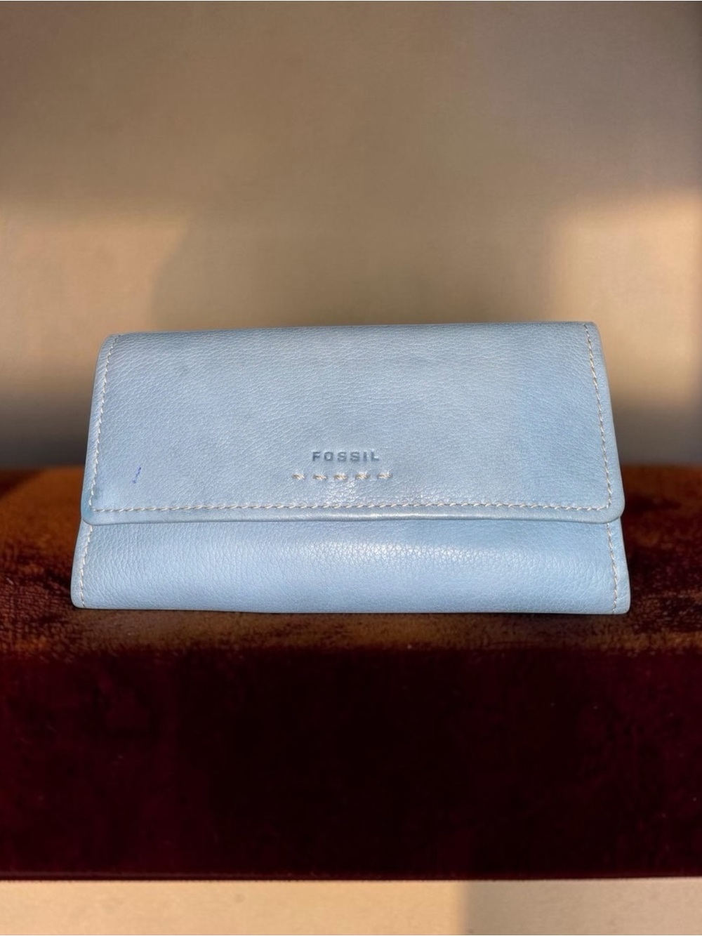 Vintage Pastel Blue Trifold Fossil Wallet